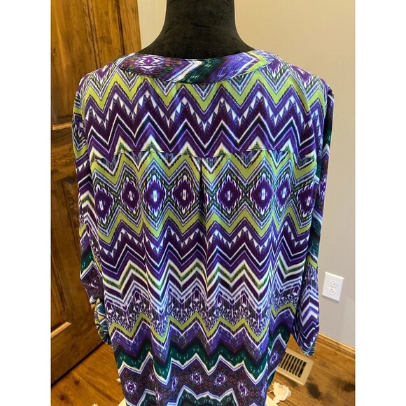 Cato Blouse Plus Size XL purple Green Pattern Flowy High Low Casual Flattering - Picture 7 of 11